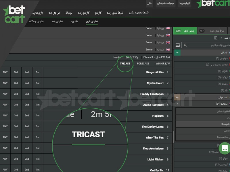 Tricast در شرط بندی اسب سواری